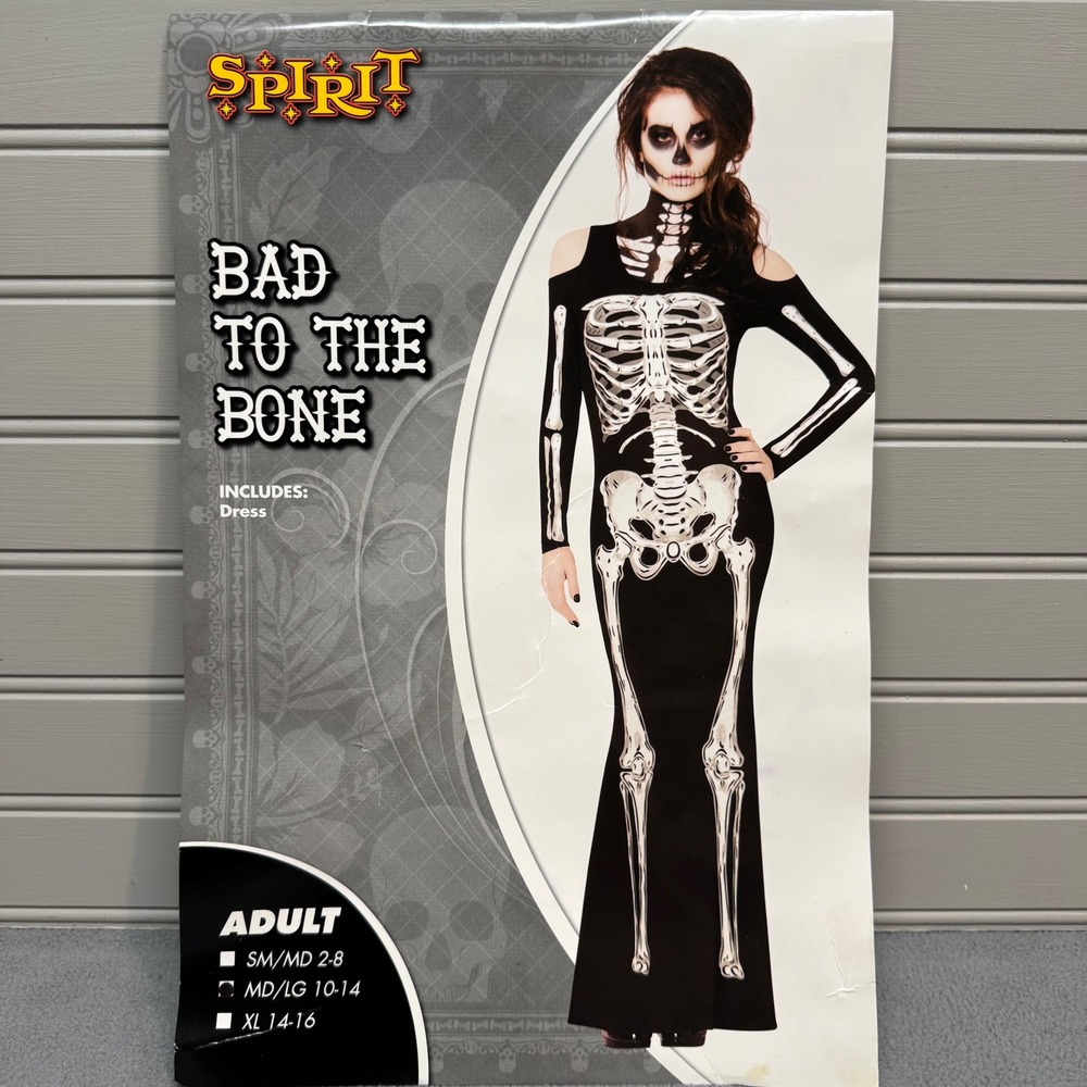 Spirit Halloween Bad To The Bone Skeleton Dress Costume M/L Black 01236868‎ - Picture 2 of 13